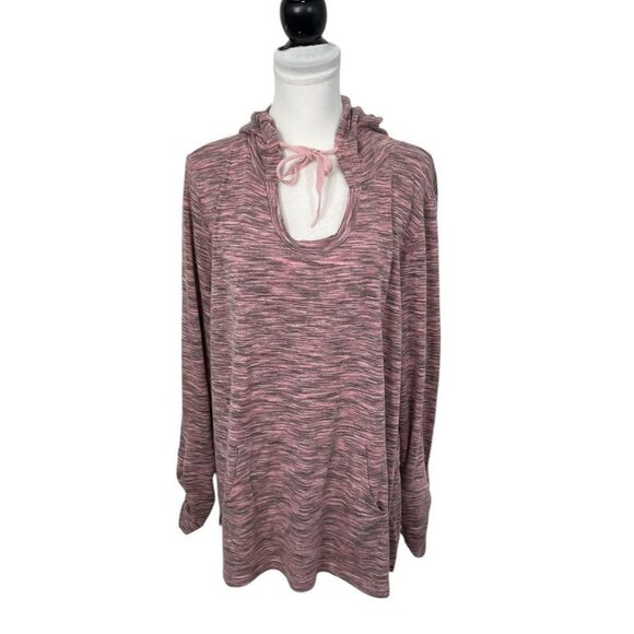 Vintage American Blues Hoodie Sweatshirt Plus XXL Pink Heathered Tie Front - Picture 8 of 12